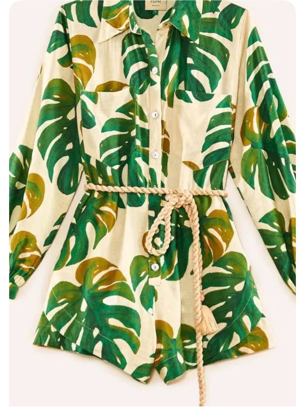 NWT FARM Rio White Monstera Romper